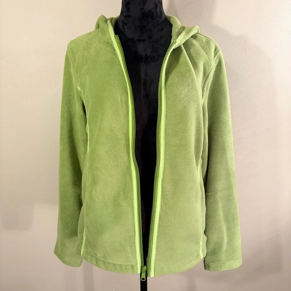 Columbia Fleece Hoodie Full-Zip Jacket Lime Green Sz L EUC Fall Layering Hiking